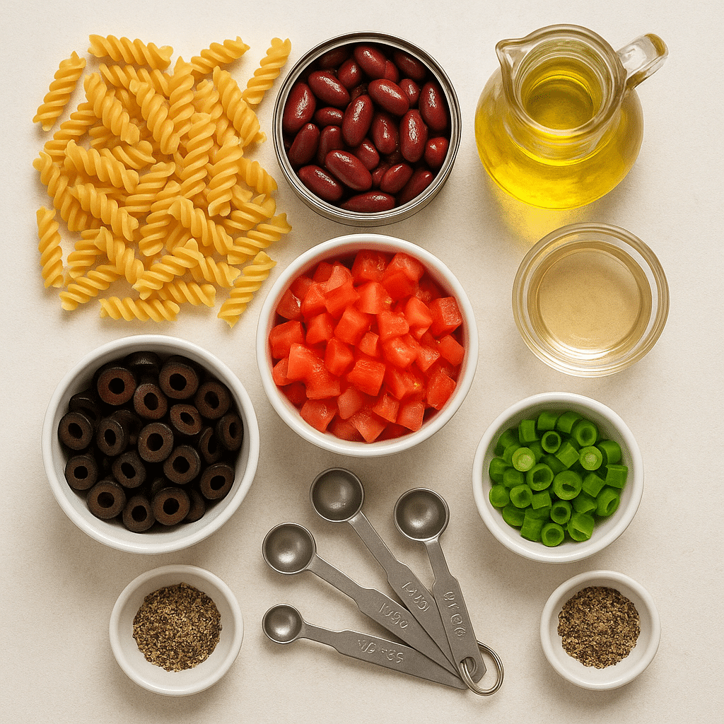 pasta bean salad ingredients layout
