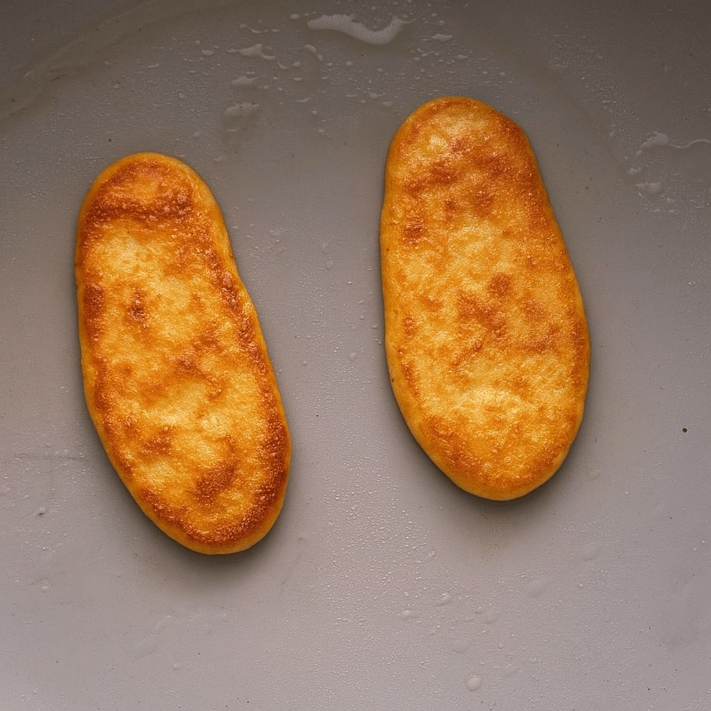 Bunny pancake shapes cooking in skillet