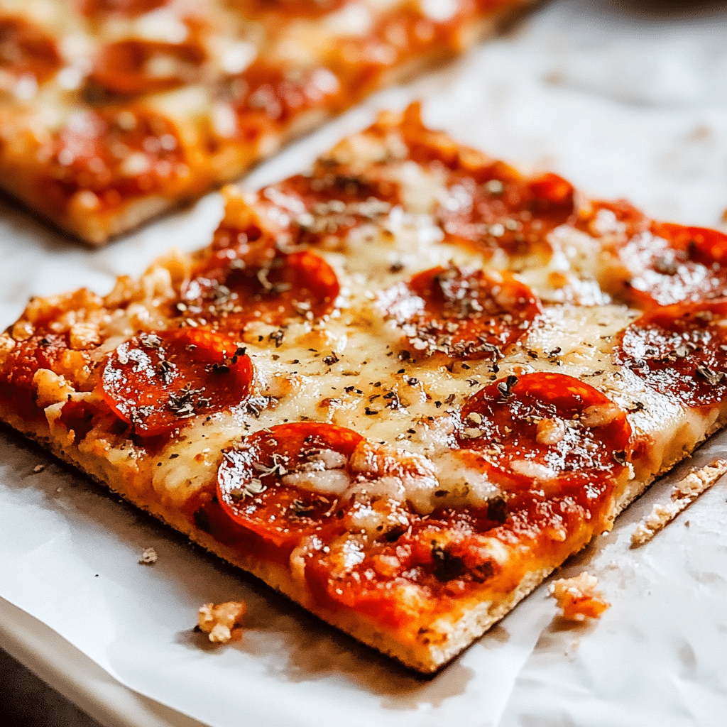 Chicken crust pizza sliced with melted cheese and pepperoni