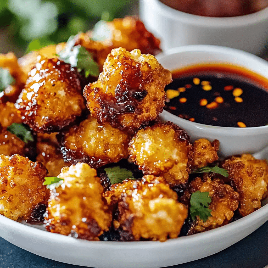 Hot Honey Popcorn Chicken Bites served fresh and crispy