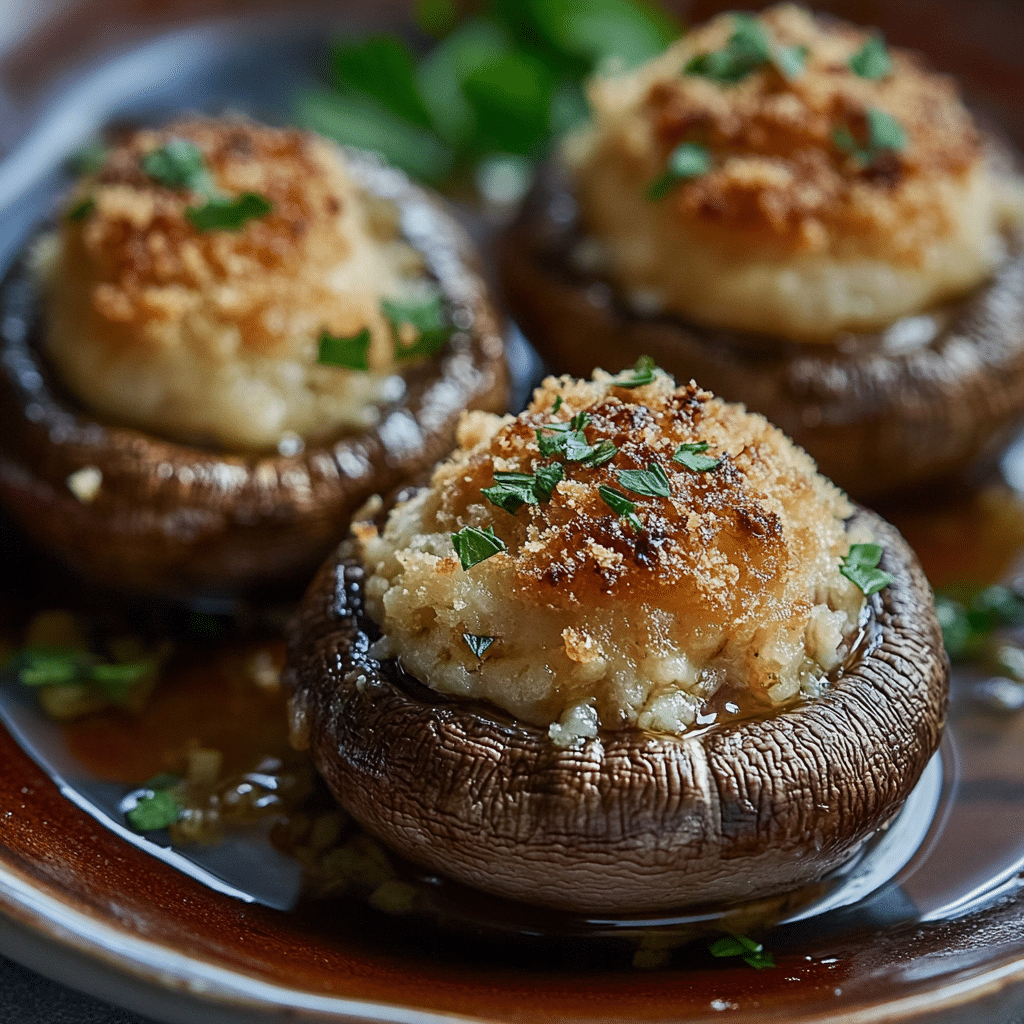 Baked Longhorn-style stuffed mushrooms with cheesy topping