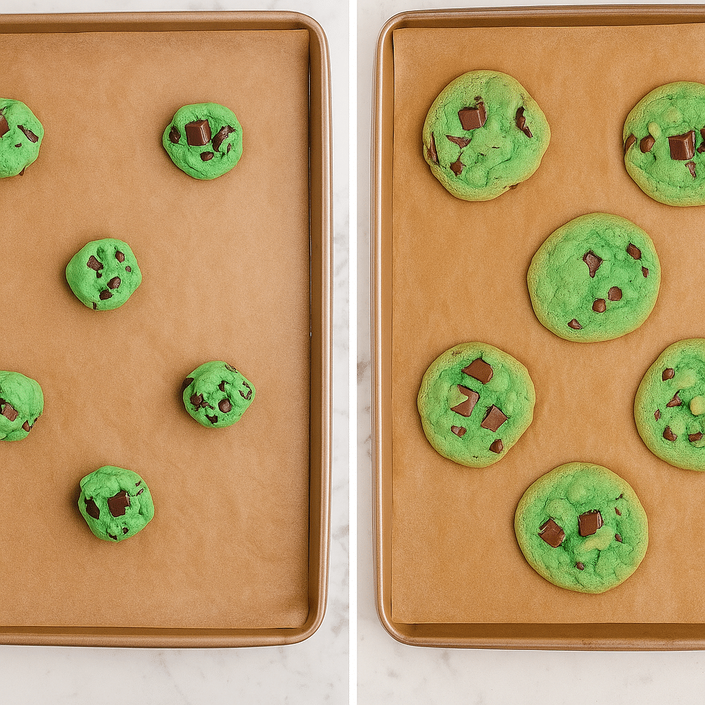 Unbaked mint chocolate pudding cookie dough on a tray
