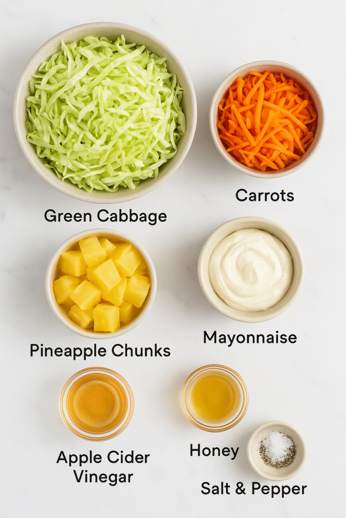 Pineapple coleslaw ingredients laid out