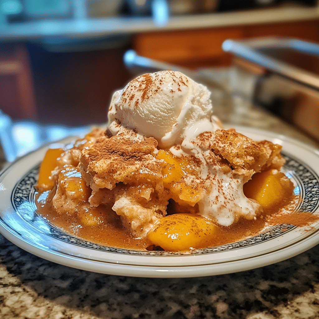 serving easy peach cobbler recipe