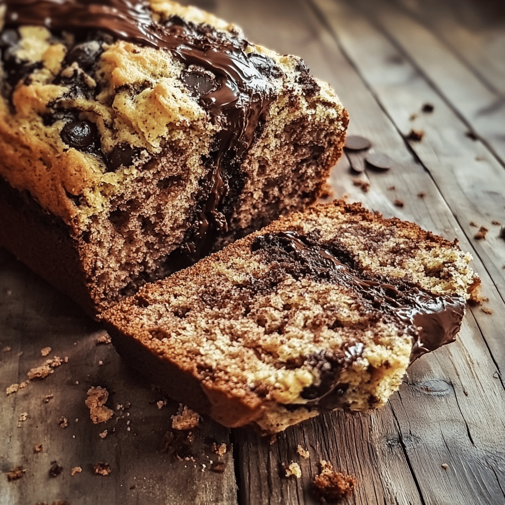 Chocolate Chip Zucchini Bread with Nutella Swirl close-up