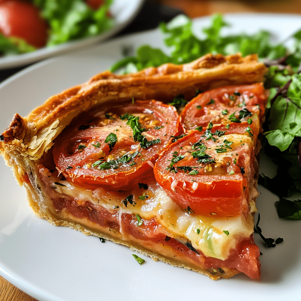 Slice of Southern Tomato Pie on plate