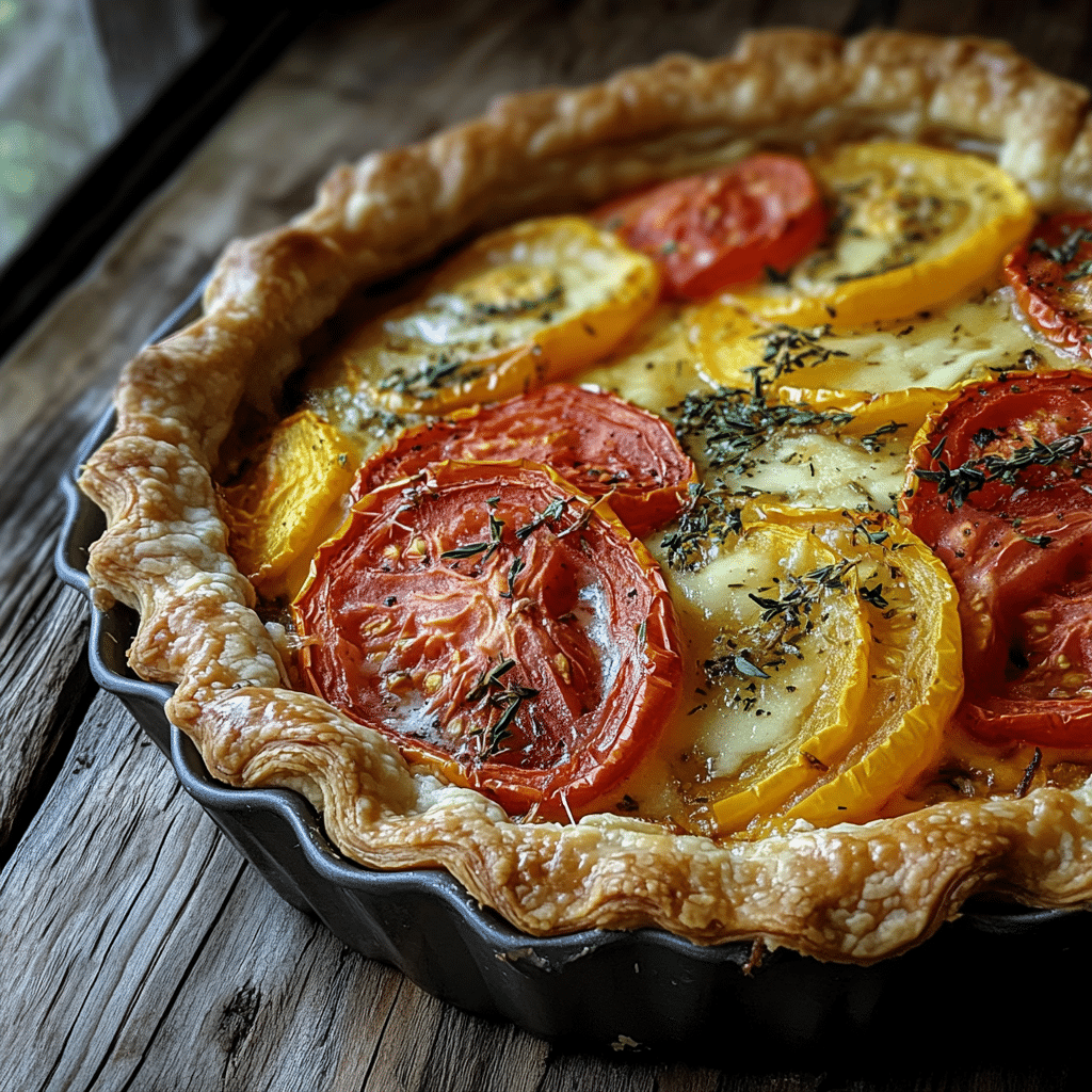 A savory Southern Tomato Pie with a golden flaky crust