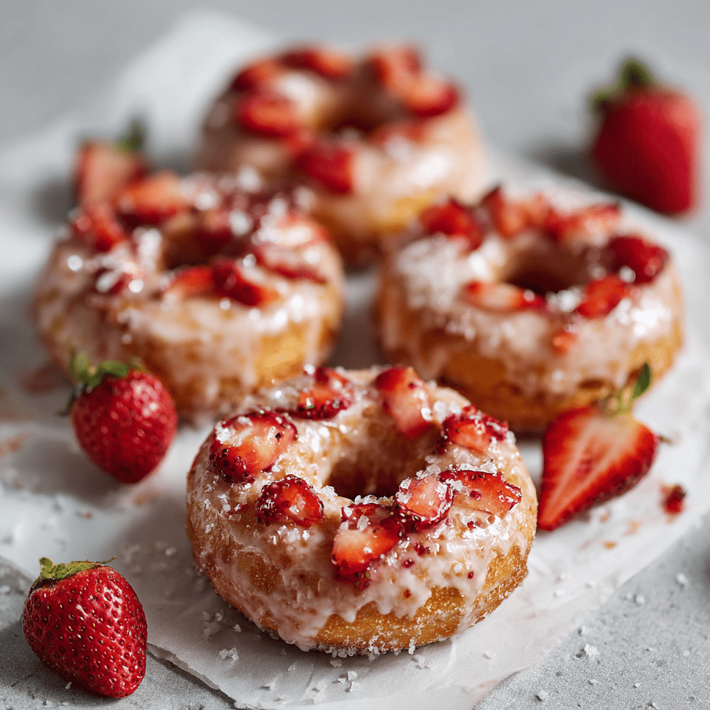 Keto strawberry cottage cheese donuts on a wooden table